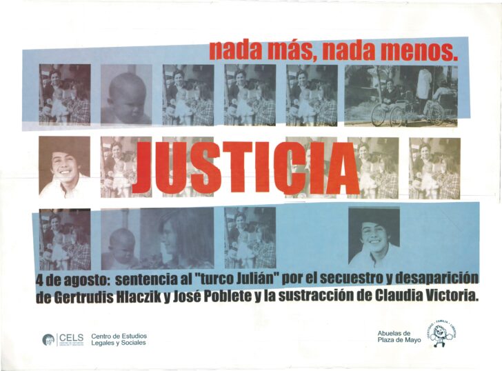 Afiche publicado por el CELS y Abuelas de Plaza de Mayo ante la sentencia al Turco Julián el 4 de 2006.